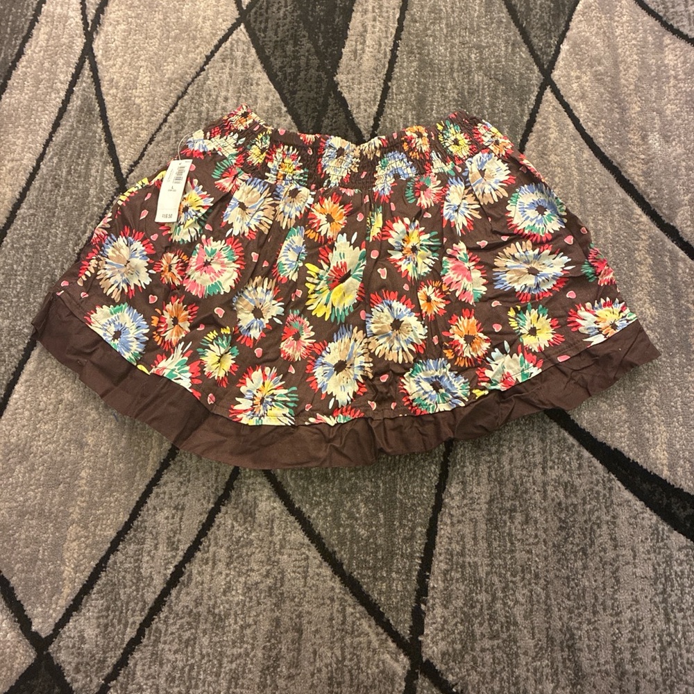 Old Navy Brown Floral Elastic Waist Skirt with Multicolor Blooms